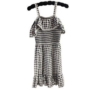 SO Girls Smocked Buffalo Plaid Sun Dress Size Small Black White NWT